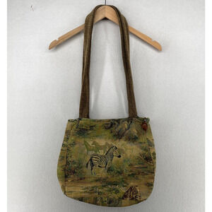 A.RUIZ NEW YORK Handcrafted Womens Handbag Tapestry Zebra Safari Green